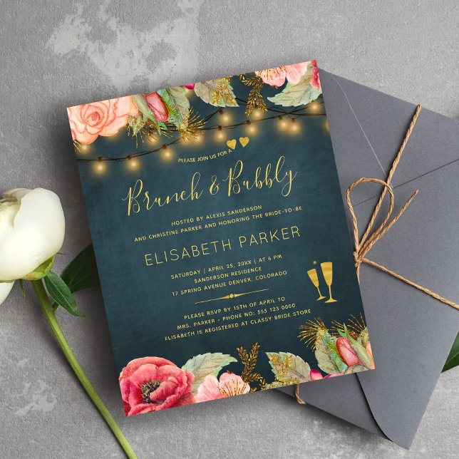Pink navy roses brunch and bubbly BUDGET invite (Creator Uploaded)