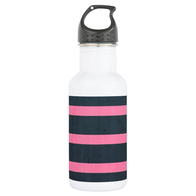pink & navy stripes 532 ml water bottle (Front)