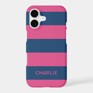 Pink & Navy Stripes custom name phone cases