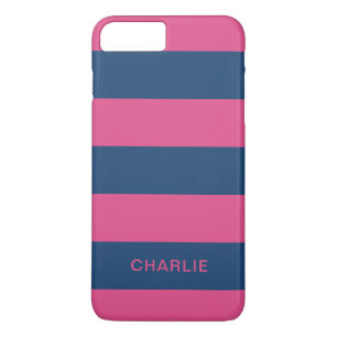 Pink & Navy Stripes custom name phone cases