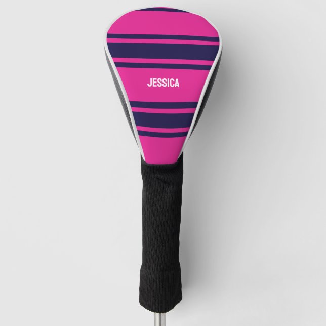 Pink Navy Stripes Golf Head Cover (Front)