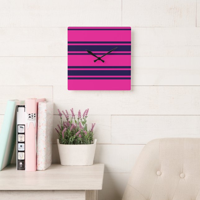 Pink Navy Stripes Square Wall Clock (Reading Room)