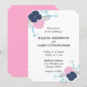 Pink Navy & Teal Floral Dual Side - Invitation