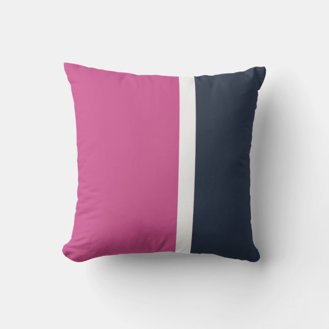 Pink Navy White Modern Stripe Cushion (Front)