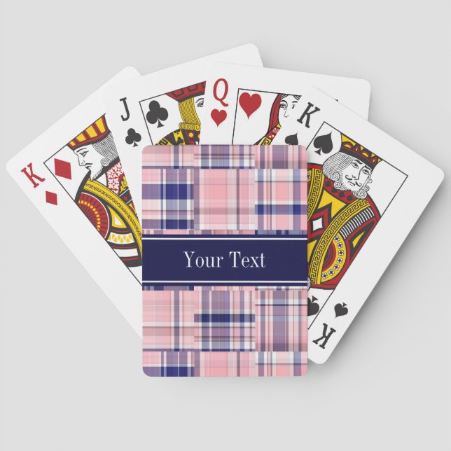 Pink Navy Wht Preppy Patchwork Madras N Monogram Playing Cards (Back)