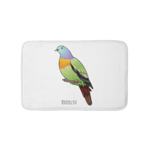 Pink-necked green pigeon bird cartoon illustration bath mat