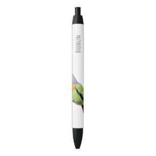 Pink-necked green pigeon bird cartoon illustration black ink pen