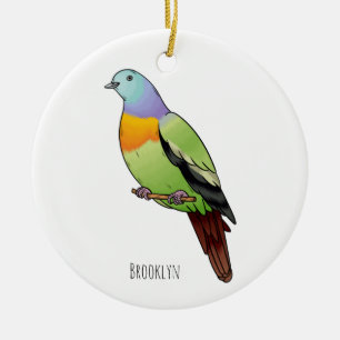 Pink-necked green pigeon bird cartoon illustration ceramic tree decoration