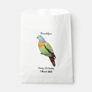 Pink-necked green pigeon bird cartoon illustration favour bags