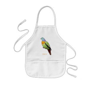 Pink-necked green pigeon bird cartoon illustration kids apron
