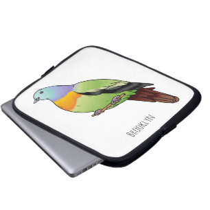 Pink-necked green pigeon bird cartoon illustration laptop sleeve