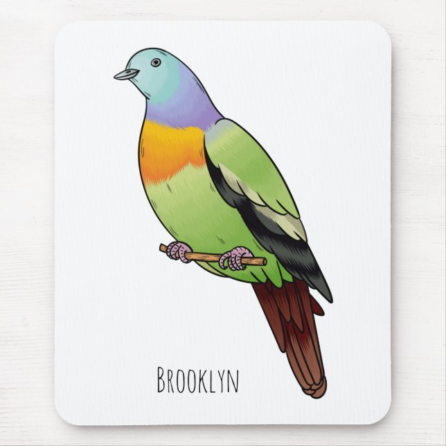 Pink-necked green pigeon bird cartoon illustration mouse pad (Front)