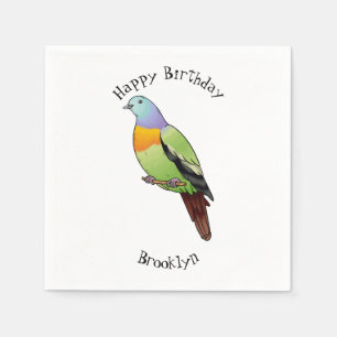 Pink-necked green pigeon bird cartoon illustration napkin