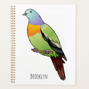 Pink-necked green pigeon bird cartoon illustration planner