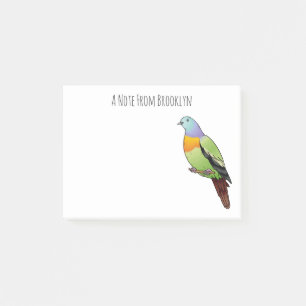 Pink-necked green pigeon bird cartoon illustration post-it notes