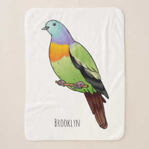 Pink-necked green pigeon bird cartoon illustration sherpa blanket