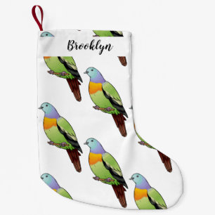 Pink-necked green pigeon bird cartoon illustration small christmas stocking