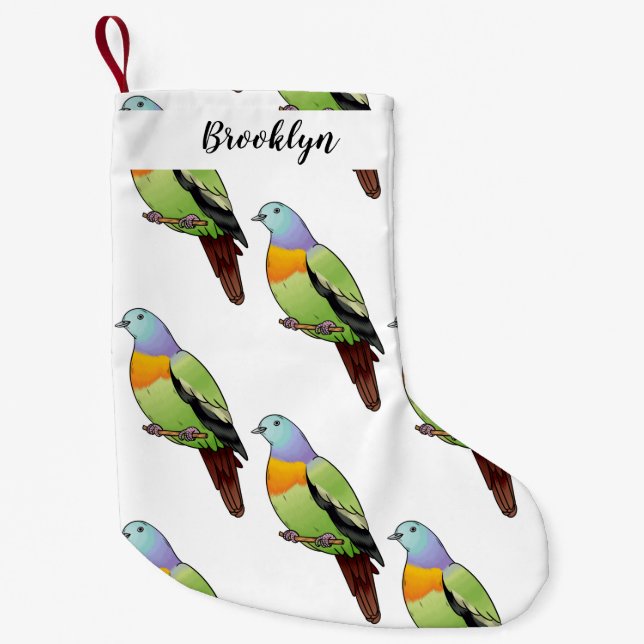 Pink-necked green pigeon bird cartoon illustration small christmas stocking (Front)