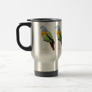 Pink-necked green pigeon bird cartoon illustration travel mug