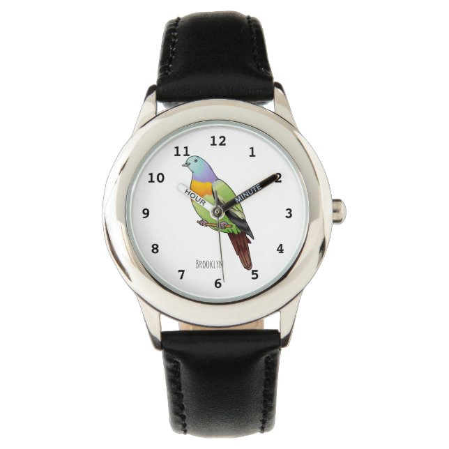 Pink-necked green pigeon bird cartoon illustration watch (Front)