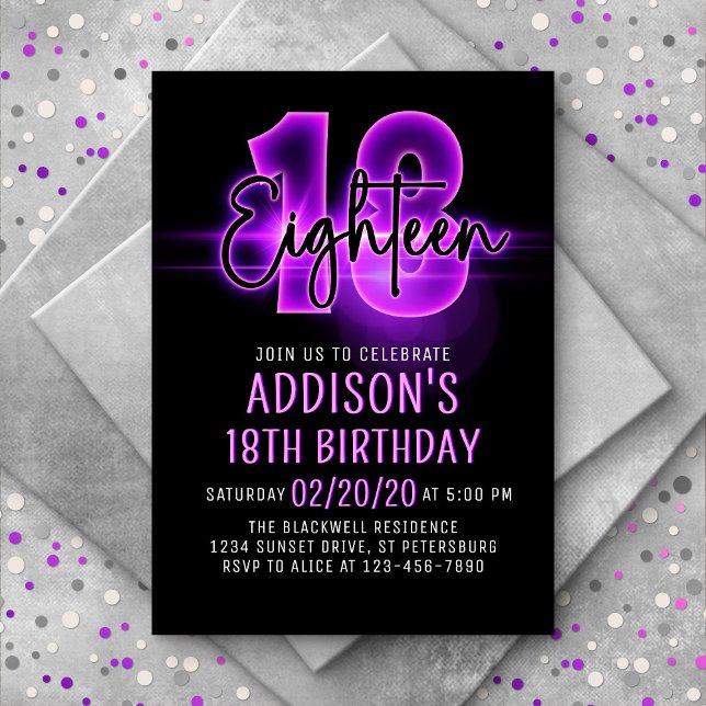 Pink Neon 18th Birthday Invitation (Creator Uploaded)