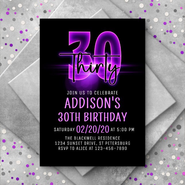 Pink Neon 30th Birthday Invitation (Creator Uploaded)