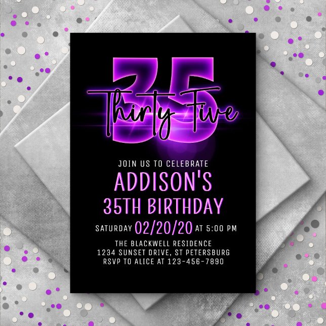 Pink Neon 35th Birthday Invitation (Creator Uploaded)