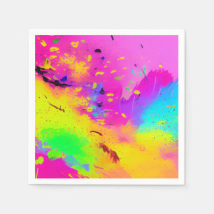 Pink Neon Abstract Paint Splash Napkin