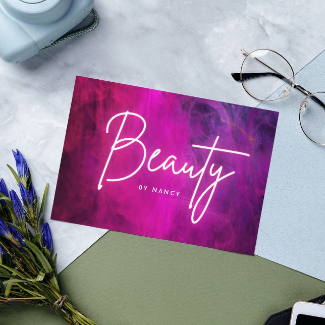 Pink Neon Beauty Salon  Business Card (Creator Uploaded)