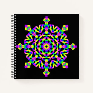 *~* Pink Neon Blue  Mandala on Black Notebook