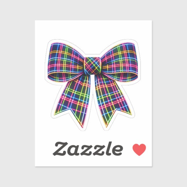 Pink Neon Bow Tartan Ribbon Scottish Cute (Sheet)