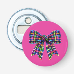 Pink Neon Bow Tartan Ribbon Scottish Cute Bottle Opener
