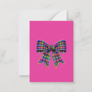 Pink Neon Bow Tartan Ribbon Scottish Cute Card
