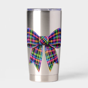 Pink Neon Bow Tartan Ribbon Scottish Cute Insulated Tumbler