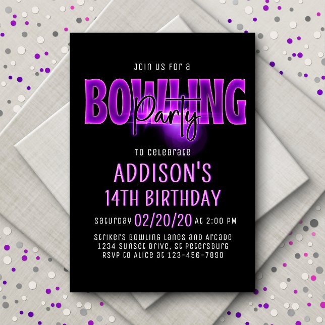 Pink Neon Bowling Party Birthday Invitation (Creator Uploaded)