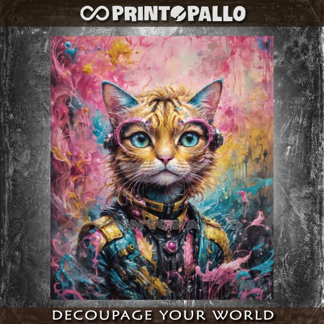 Pink neon cyberpunk stray city cat tissue paper (Creator Uploaded)