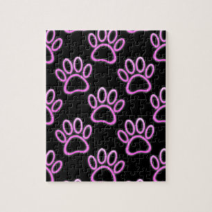 Pink Neon Dog Paw Print Jigsaw Puzzle