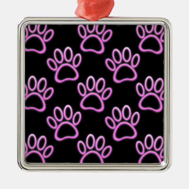Pink Neon Dog Paw Print Metal Tree Decoration (Front)