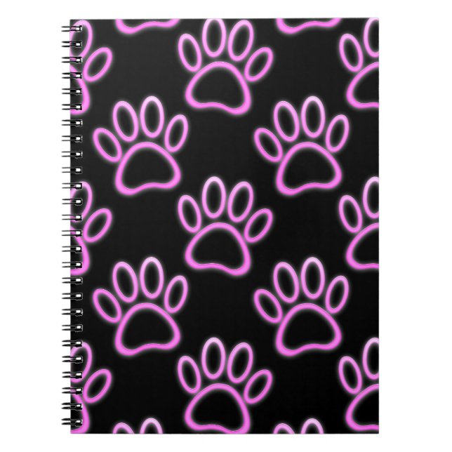 Pink Neon Dog Paw Print Spiral Notebook (Front)