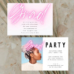 Pink Neon Elegant Ombre Grad Photo Party Invitation<br><div class="desc">Pink Neon Elegant Ombre Grad Photo Party Invitation</div>