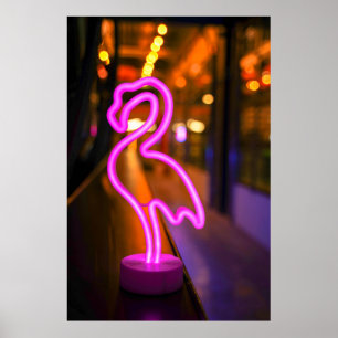 Pink Neon Flamingo Art Pink Flamingo Art Neon Led  Poster