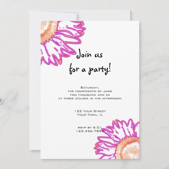 Pink Neon Flower Party Invitation (Front)