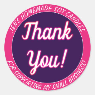 Pink Neon Glowing Thank You Business Labels Purple
