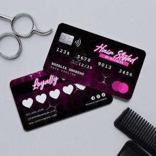 Pink Neon Hair Stylist Credit Card Loyalty Card