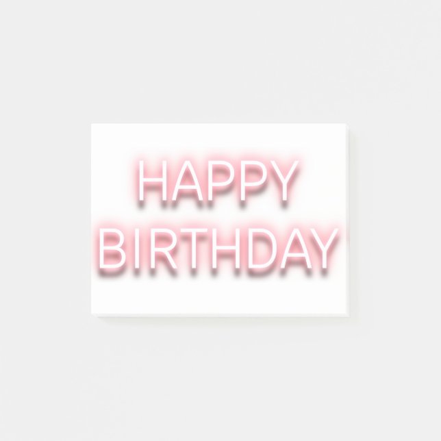 Pink neon happy birthday typography design element post-it notes (Front)