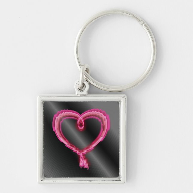 Pink Neon Heart  Key Ring (Front)