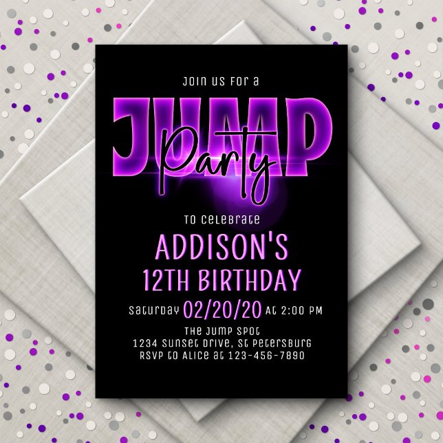 Pink Neon Jump Party Birthday Invitation (Creator Uploaded)