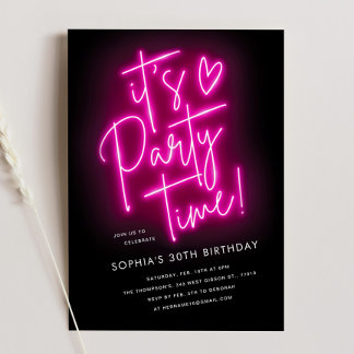 Pink Neon Light Birthday Invite for Women, Girls