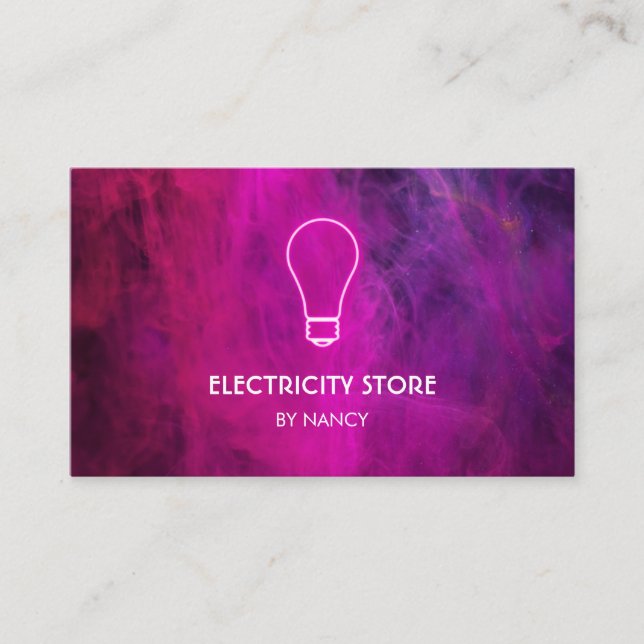 Pink Neon Lightbulb, Electrician Business Card (Front)