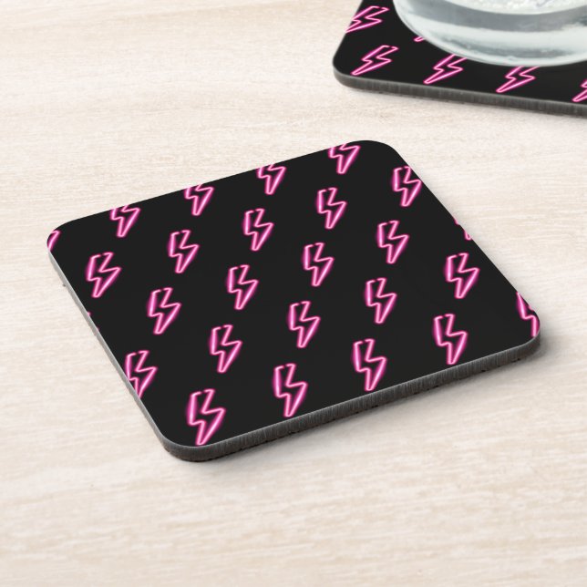Pink Neon Lightning Bolt Pattern Coaster (Left Side)